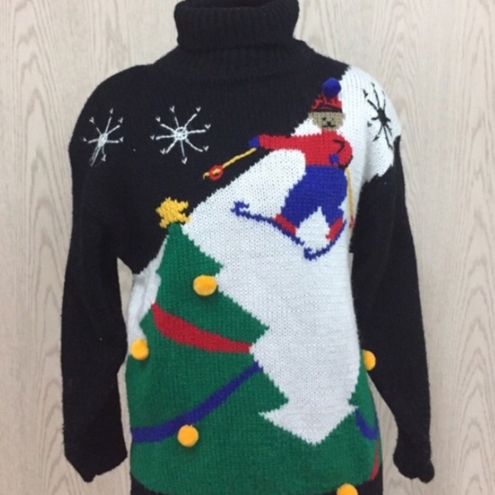 Vintage Skiing Bear Turtleneck Sweater